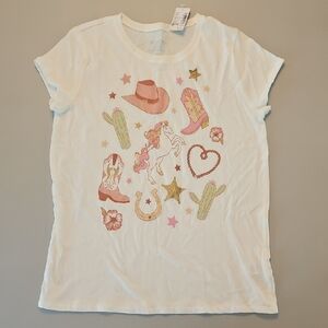 The Children's Place White Tee with Pink and Gold Graphics